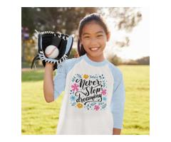 Never Stop Dreaming Kids’ Baseball T-Shirt