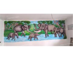 Interior Elephant Wall Mural Design From Hanmakonda